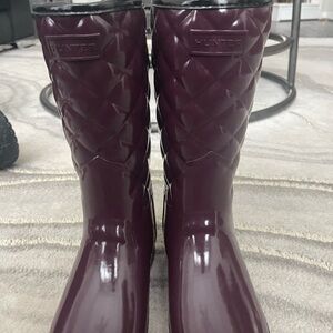 Hunter Purple Winter Rain Boots Mid-Calf Waterproof